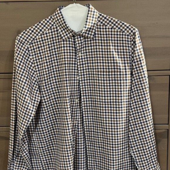 Blue and brown check Johnston & Murphy men's shirt M - Picture 3 of 6